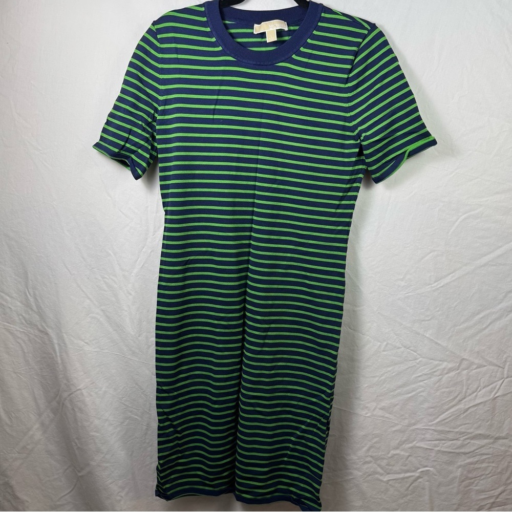 Michael Kors Navy and Green Striped Dress Womens Size L